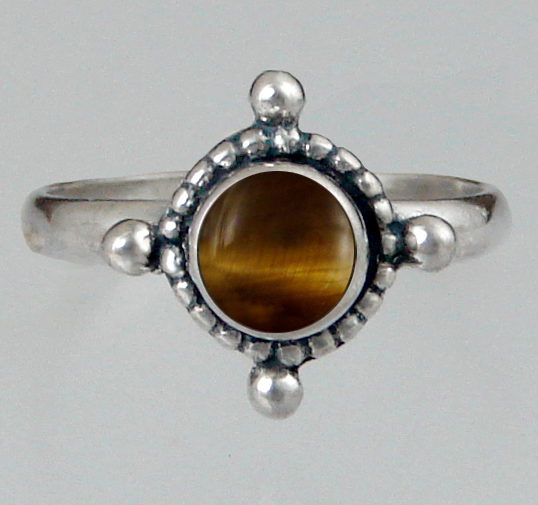 Sterling Silver Dainty Gemstone Ring With Tiger Eye Size 10